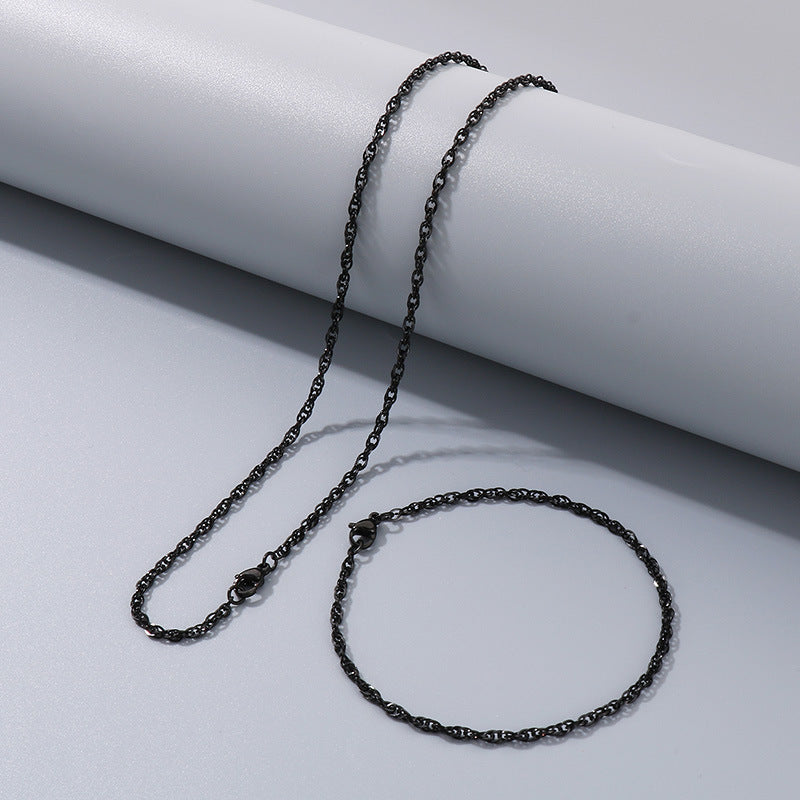 Women's & Men's Square Line Hemp Flowers Chain Simple Choker Titanium Steel Woven Necklace