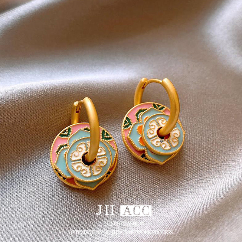 Glazed Fan-shaped Female Niche Advanced Design Multiple Ways Earrings