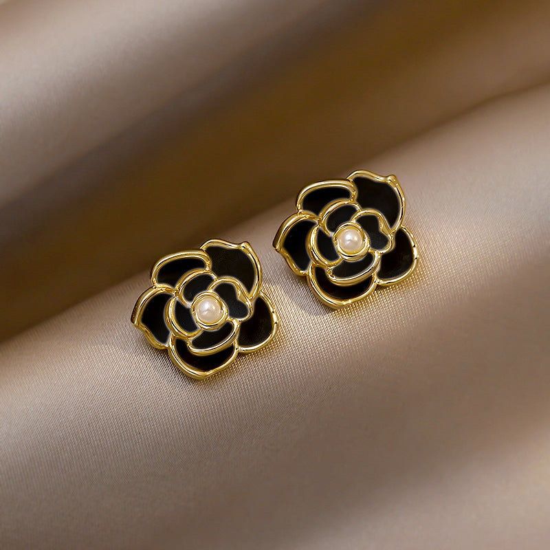 Inlaid Zircon Flower Elegant High-grade Pearl Earrings