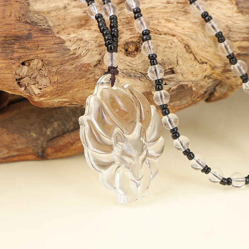 Women's & Men's Crystal Fox Obsidian Imitation Jade Long Sweater Pendants