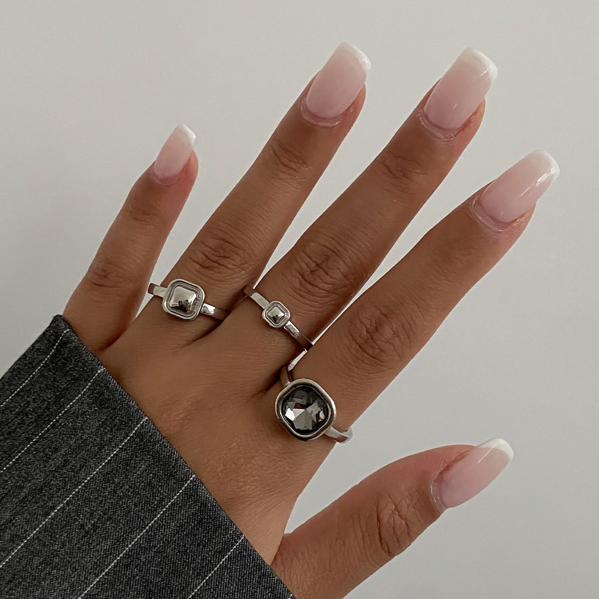 Luxury Style Niche Acrylic Black Diamond Rings