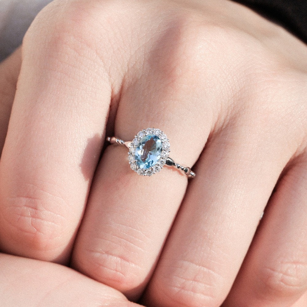 Aquamarine Female Design Advanced Blue Topaz Switchable Index Ring