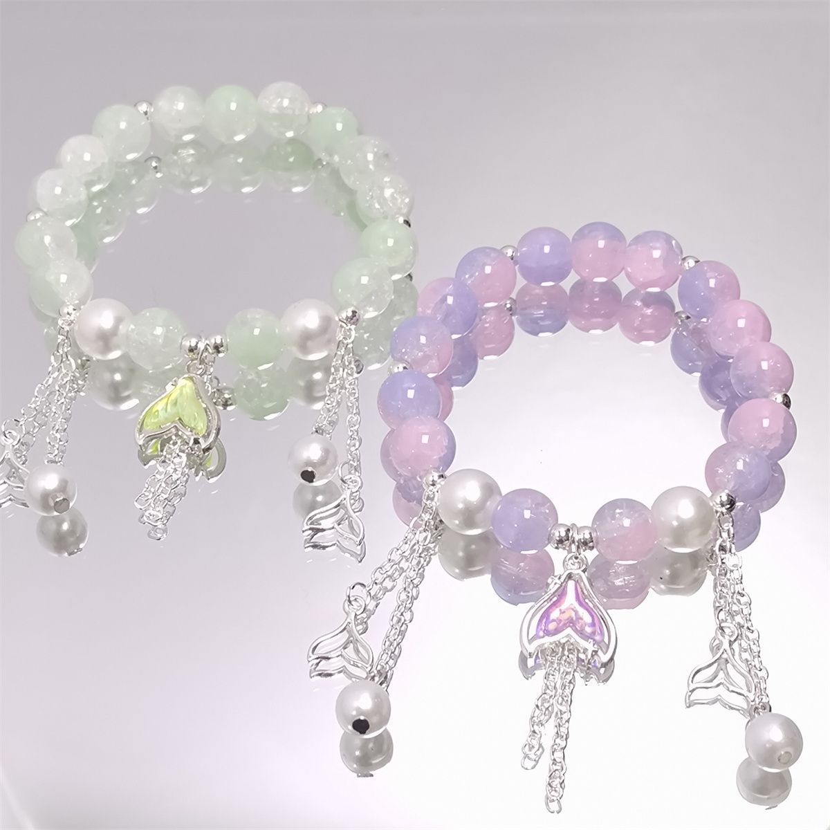 Children's Pearl Tassel Crystal Fishtail Female Fresh Light Luxury Bracelet
