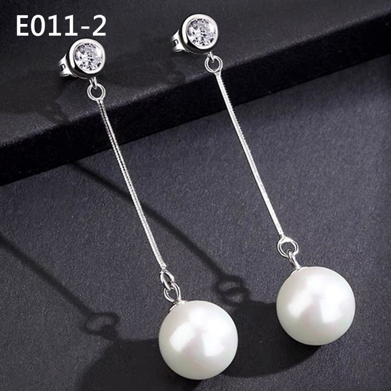 Women's Sier Needle Mermaid Pearl Retro Simple Graceful Earrings