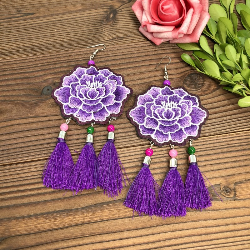Fabric Yunnan Simple Flower Tassel Female Earrings