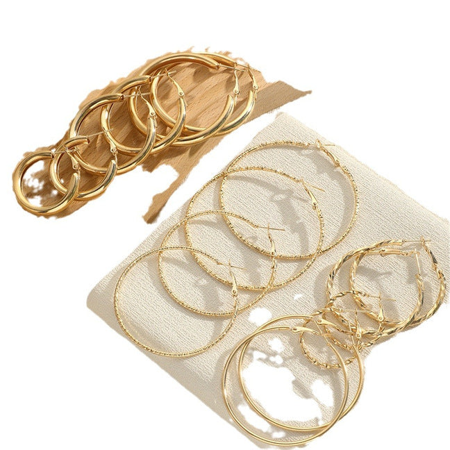Metal Big Hoop Suit Female Personal Nightclub Trendy Simple Pairs Earrings
