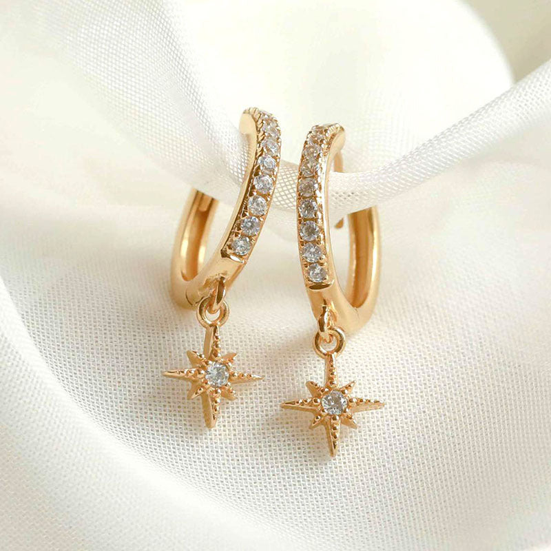 Women's Sier Octagonal Star For Twinkling Little Sun Ear Stud Earrings