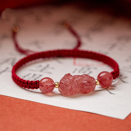 Women's & Children's Cinnabar Crystal Strawberry Quartz Hand-woven Red Bracelets