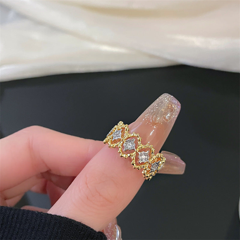 Women's Hollow Lace Trim Open-end Zircon Personalized Retro Style Rings