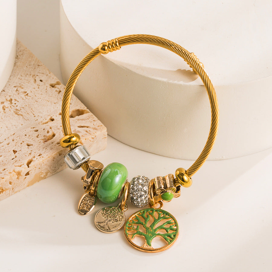 Stainless Steel Lucky Tree Drop Oil Bracelet
