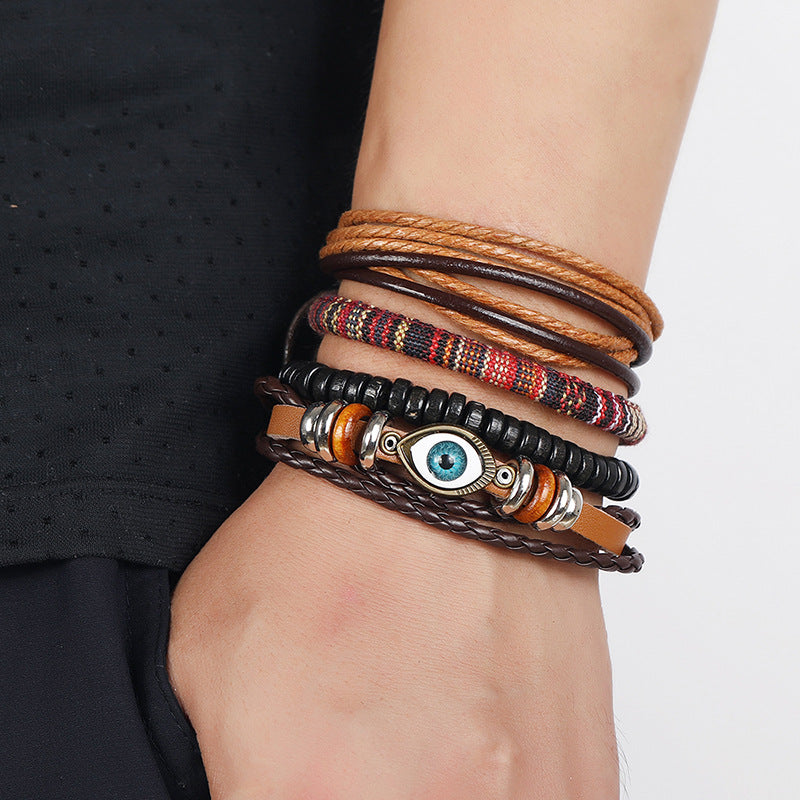 Personalized Woven Bohemian Leather Combination Eye Bracelets