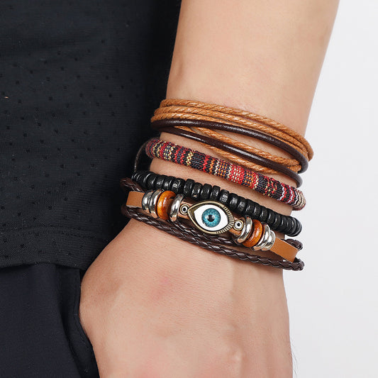 Personalized Woven Bohemian Leather Combination Eye Bracelets