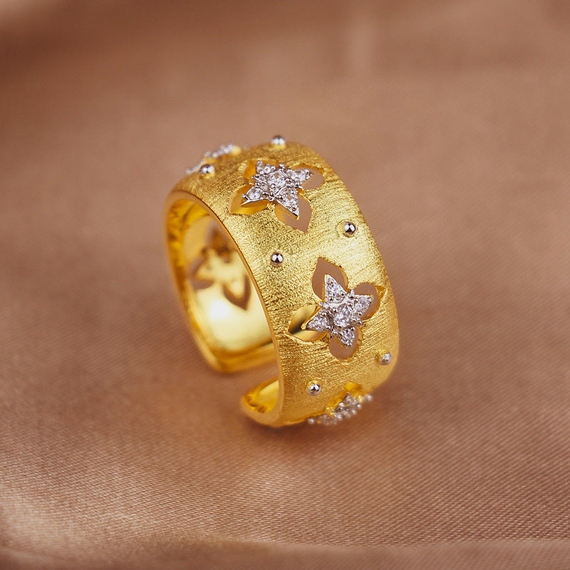 Handmade Brushed Palace Style Two-color Gold Craft Real Earrings