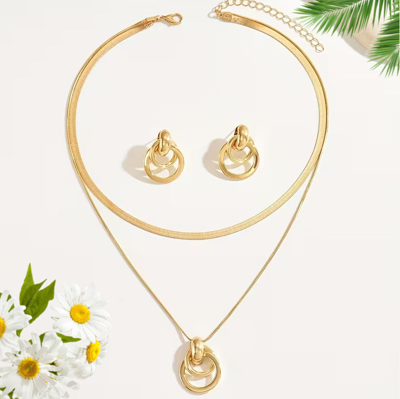 Simple Geometric Spiral Circle With Chain Like Flat Jewelry Set