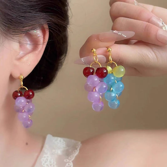 Colored Series Grape Unique Beautiful Feeling Earrings