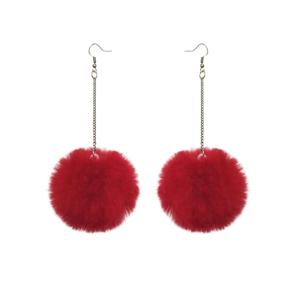 Plush Fur Ball Ear Hook Ethnic Style Popular Sier Chain Earrings