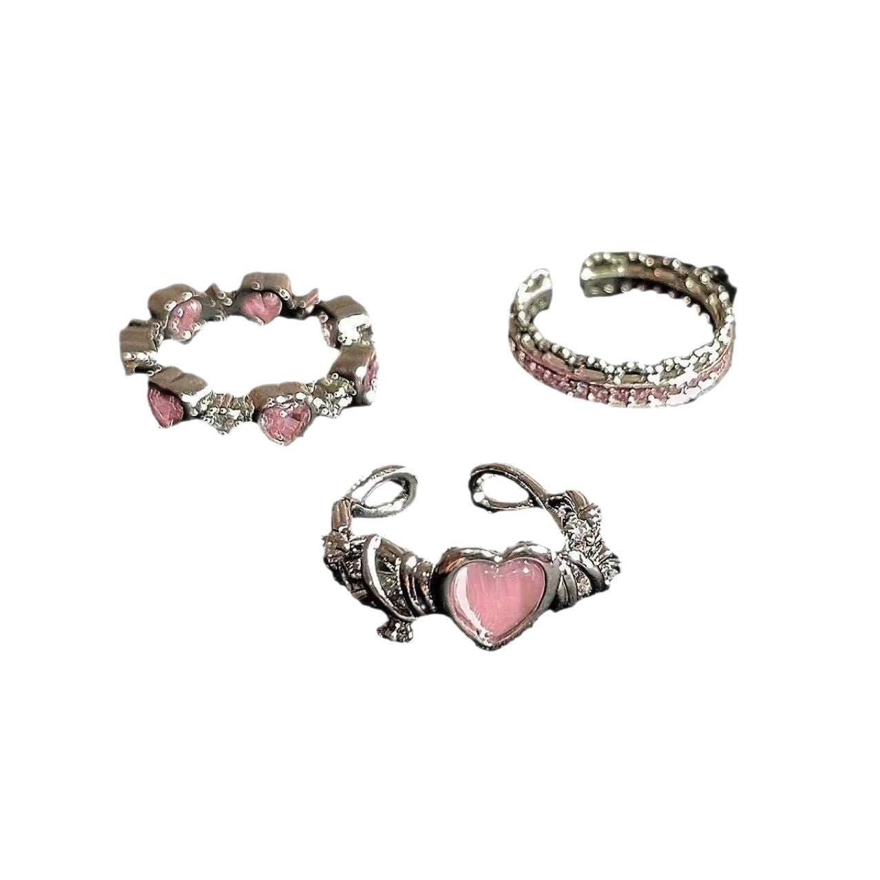 Women's Pink Diamond Love Heart-shaped Niche Design Open Index Finger Tide Rings