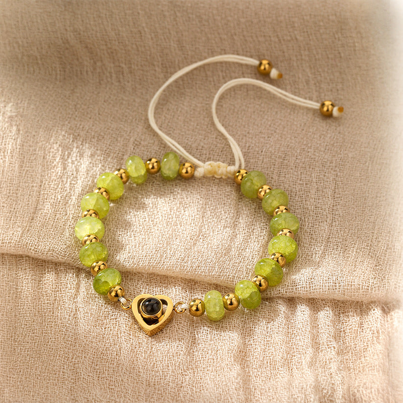Stone Beaded Heart-shaped Stainless Steel Couple Confession Hd Projection Customizable Bracelet