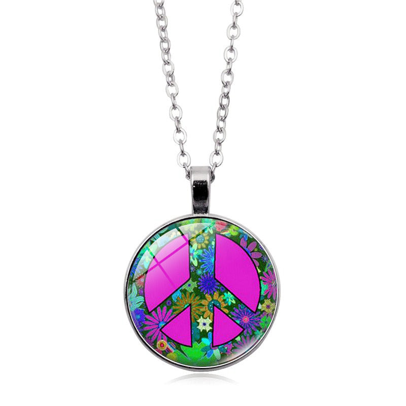 Women's Flower Peace Logo Time Stone For Vintage Necklaces