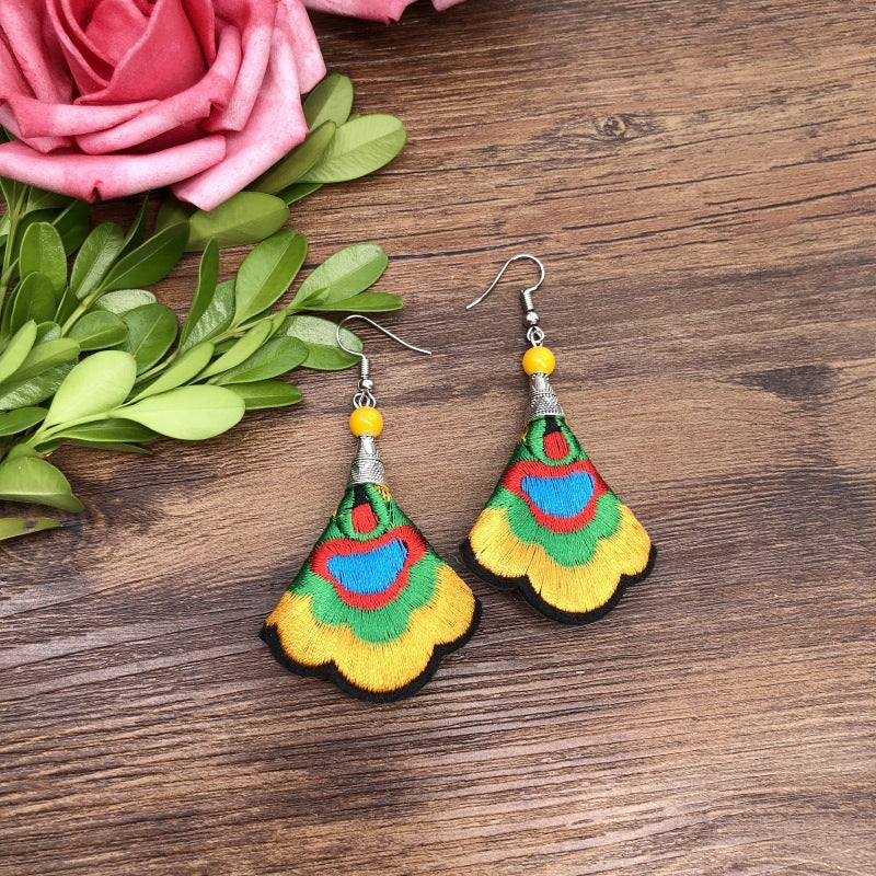 Fabric Yunnan Simple Flower Tassel Female Earrings