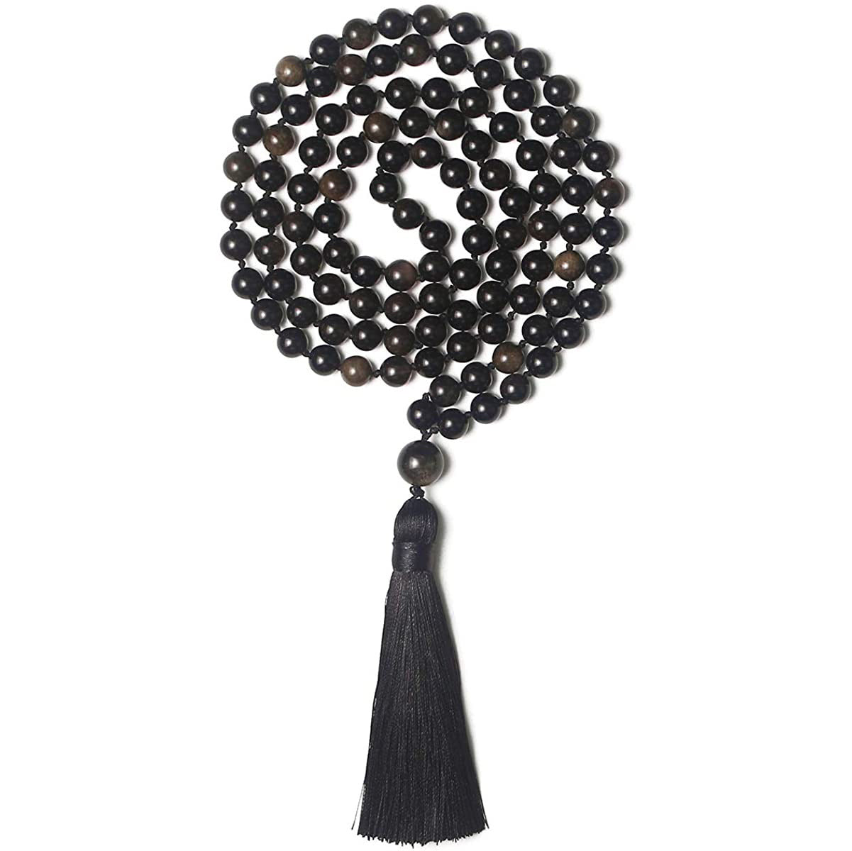 Three-color Tiger Eye Knotted Tassel Obsidian Green Jasper Blue San Necklace