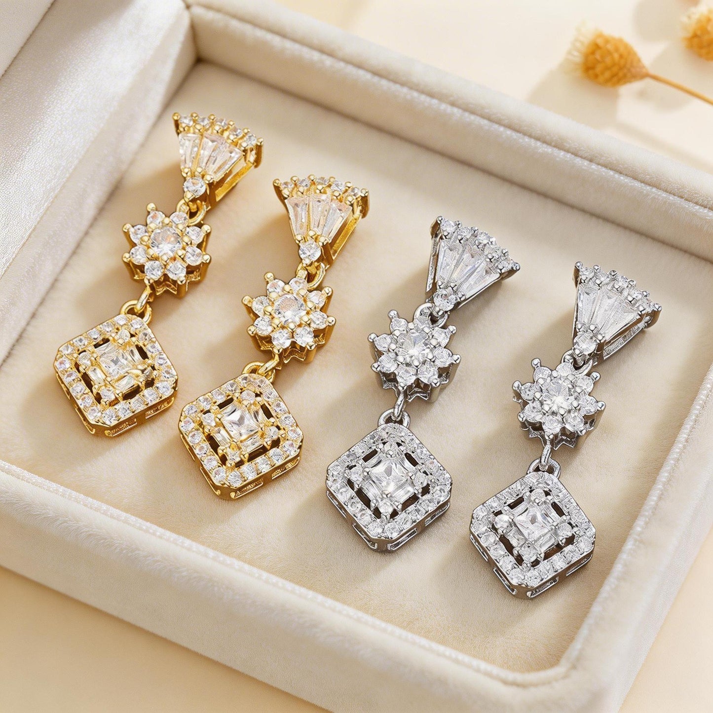 Zirconium Tassel Light Luxury Square Sugar Zircon High Sense Stud Earrings