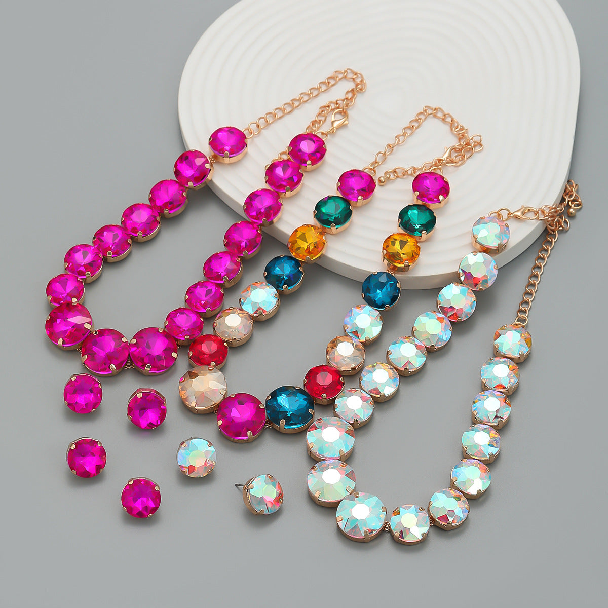 Combination Female Round Glass Drill Exaggerated Necklaces