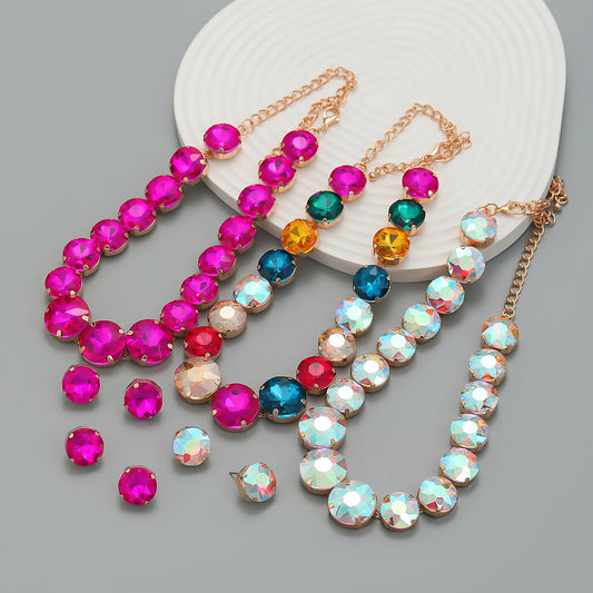 Combination Female Round Glass Drill Exaggerated Necklaces