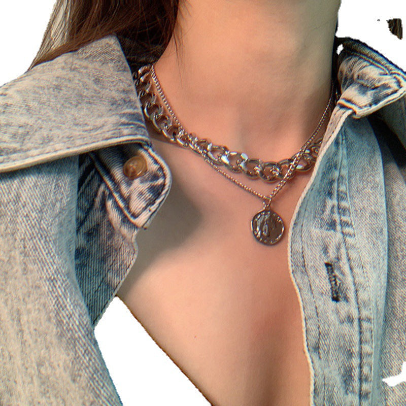 Women's Hip Hop Short Clavicle Chain Double Layer Punk Necklaces