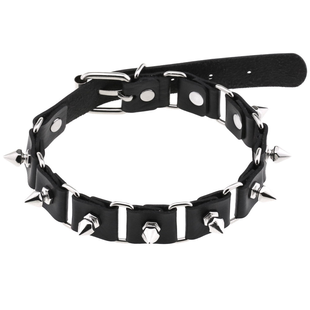 Gothic Elegant Stitching Neckband Personality Trend Buckle Spike Collar