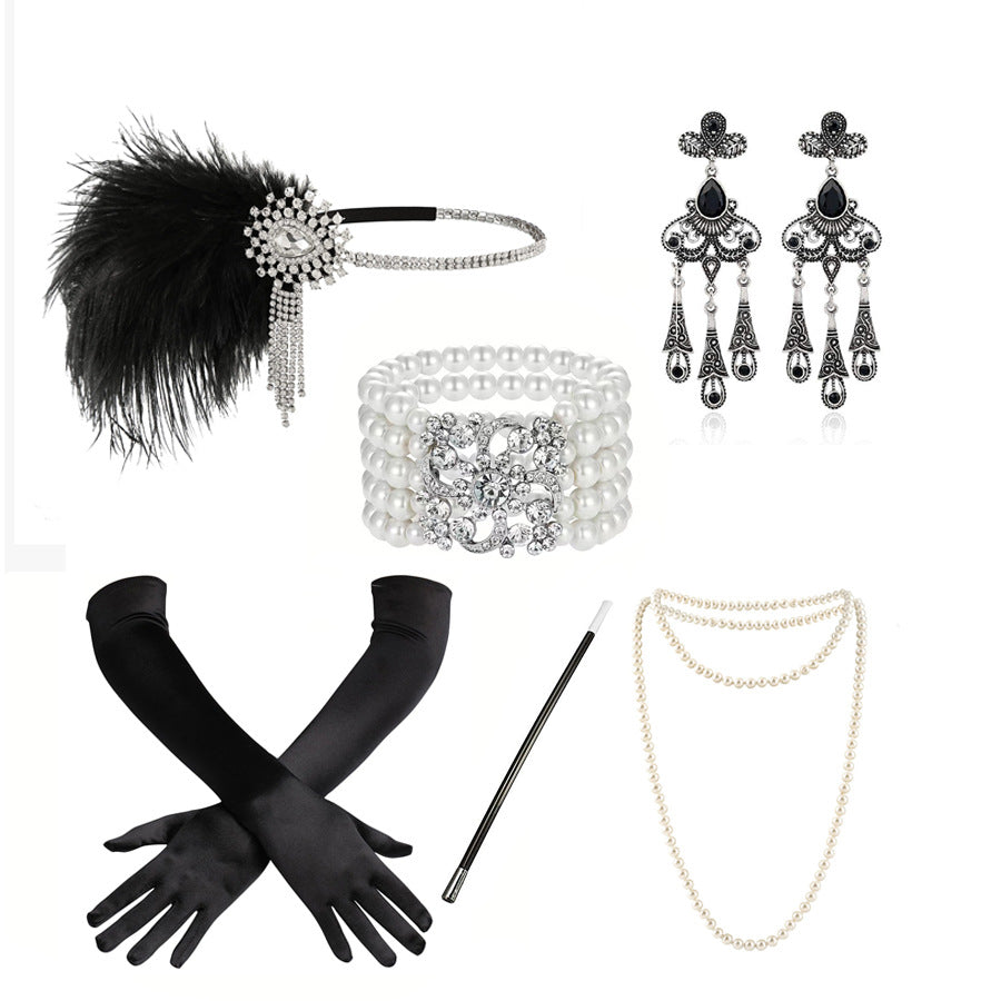 Red Feather Hair Band Masquerade Single Jewelry Set