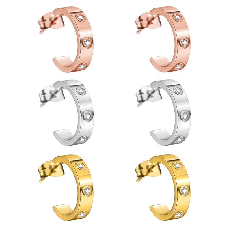 Titanium Steel Screw Fashion With Diamond Color Stud Earrings