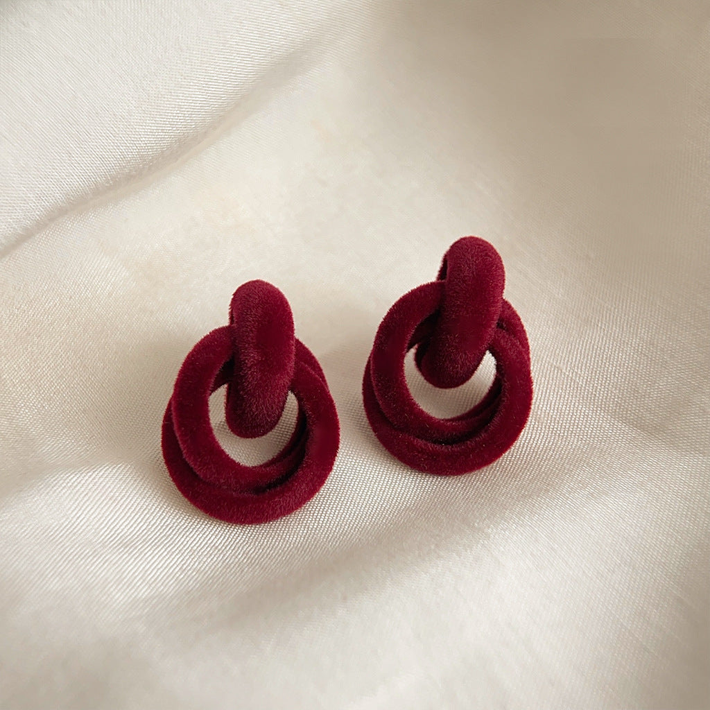 Women's French Style Wine Red Flocking Artistic Earrings