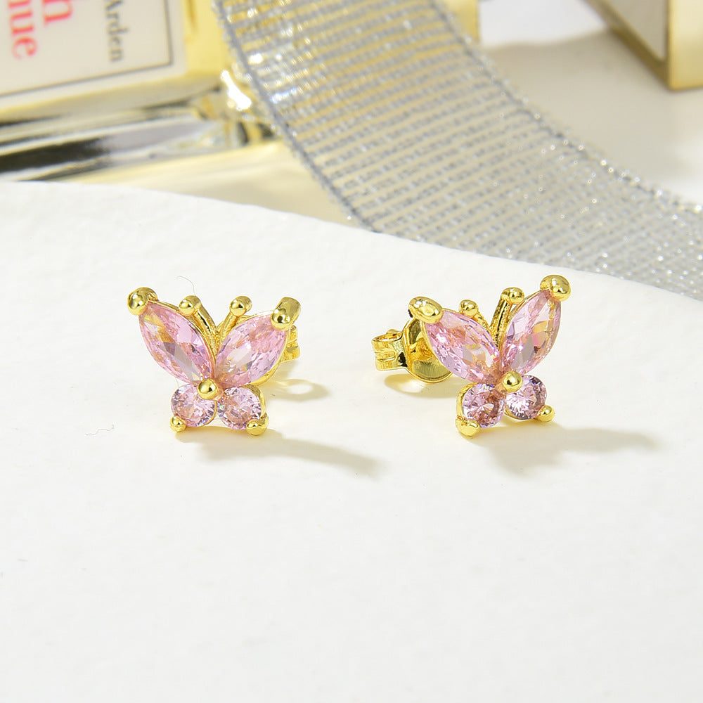 Women's Color Butterfly Micro Inlaid Zircon Insect Natural Pastoral Stud Earrings