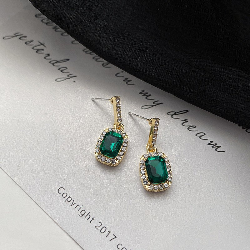 Needle Vintage Emerald Rhinestone Fashion Special Interest Light Earrings