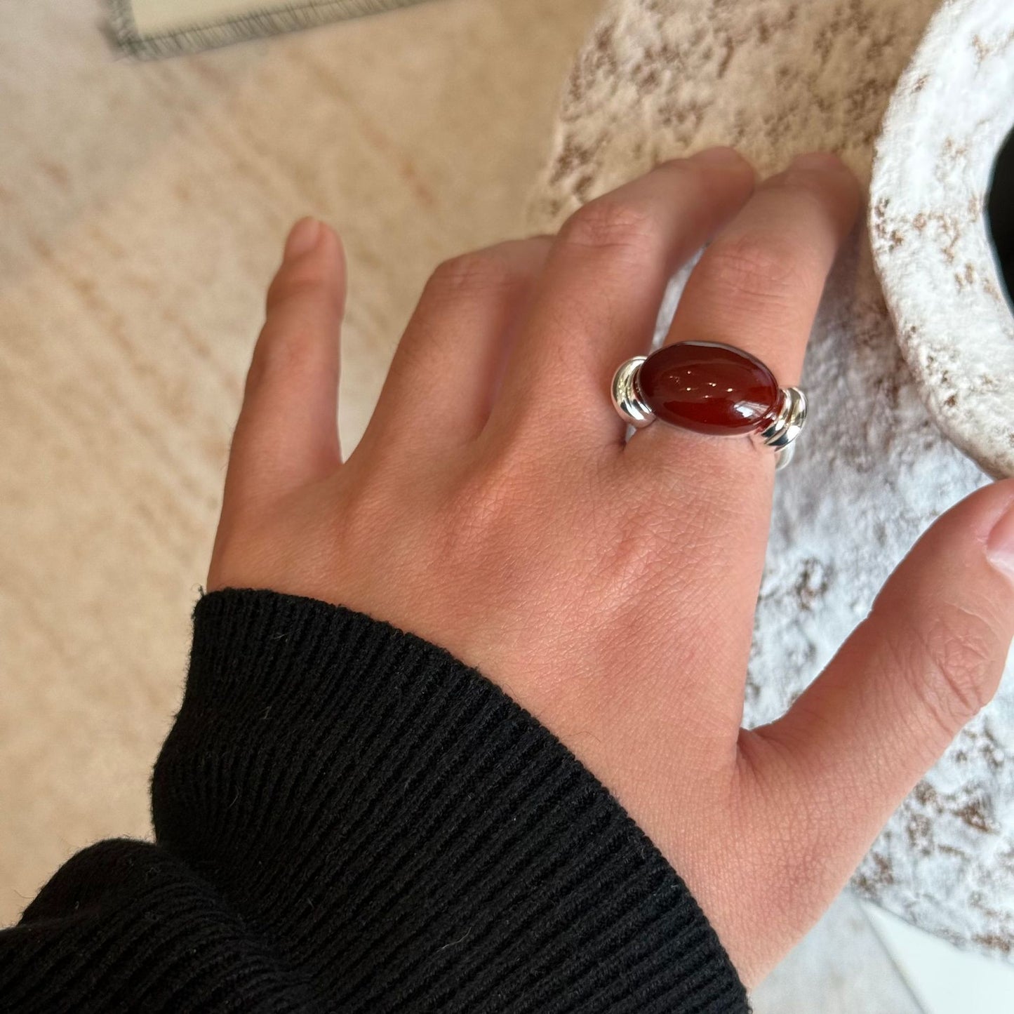 Women's Drip Glazed Geometric Open Adjustable Oval Twin Index Ring