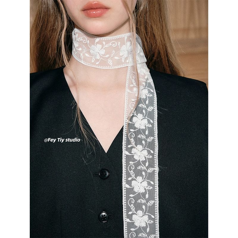Women's Lace Strap Twin Layered Design Thin Narrow Clavicle Neck Necklaces