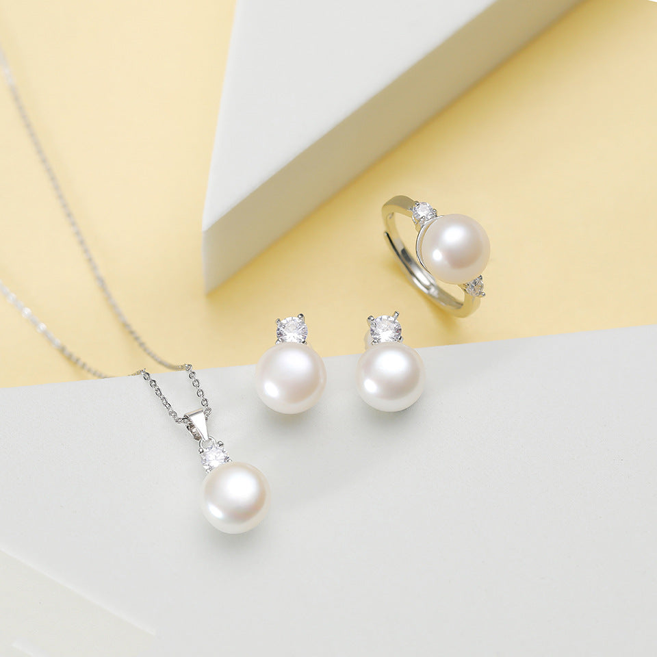 Princess Style Freshwater Pearl Three-piece Suit Rings