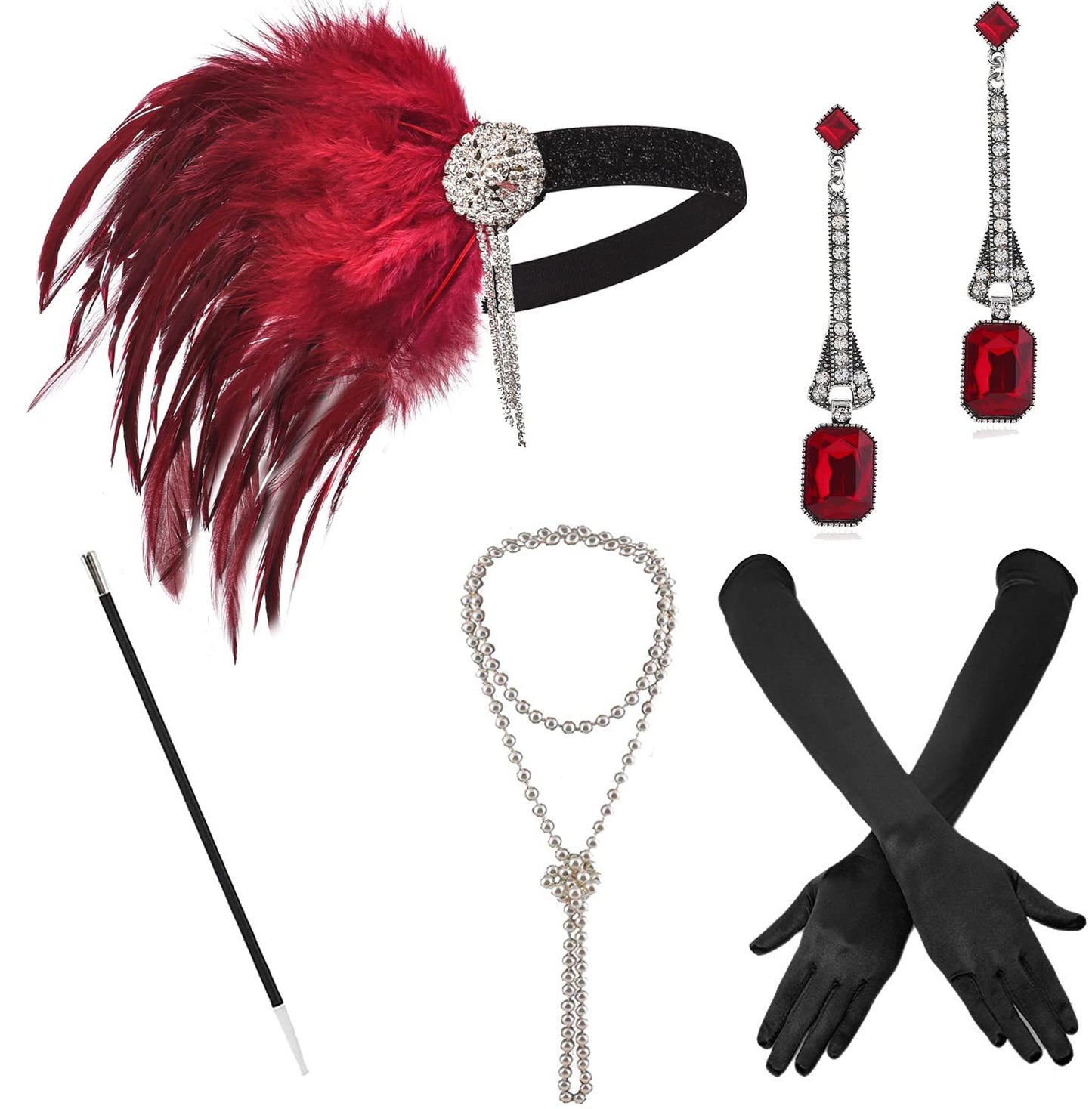 Red Feather Hair Band Masquerade Single Jewelry Set