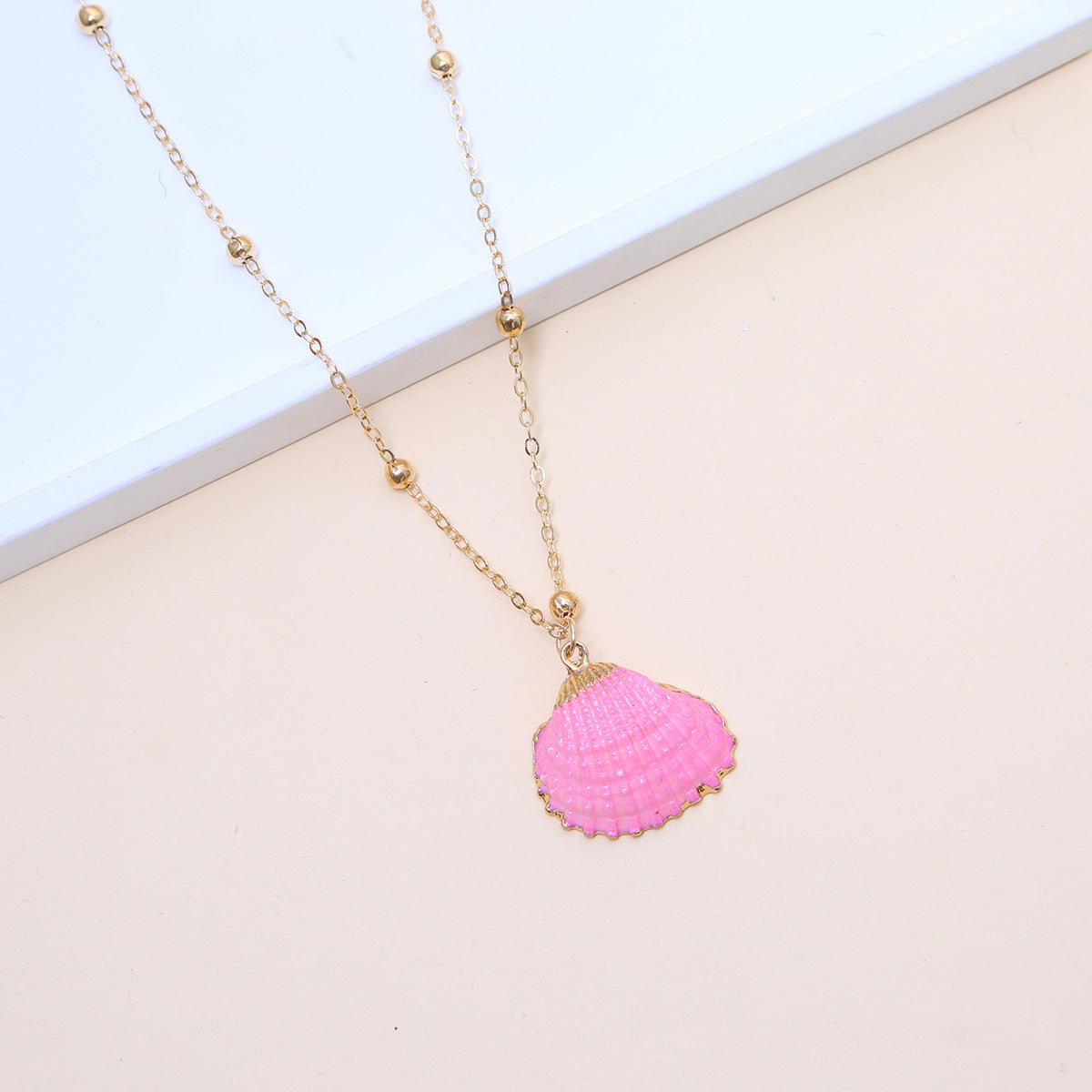 Ball Bead Chain Natural Shell Electroplated Necklace