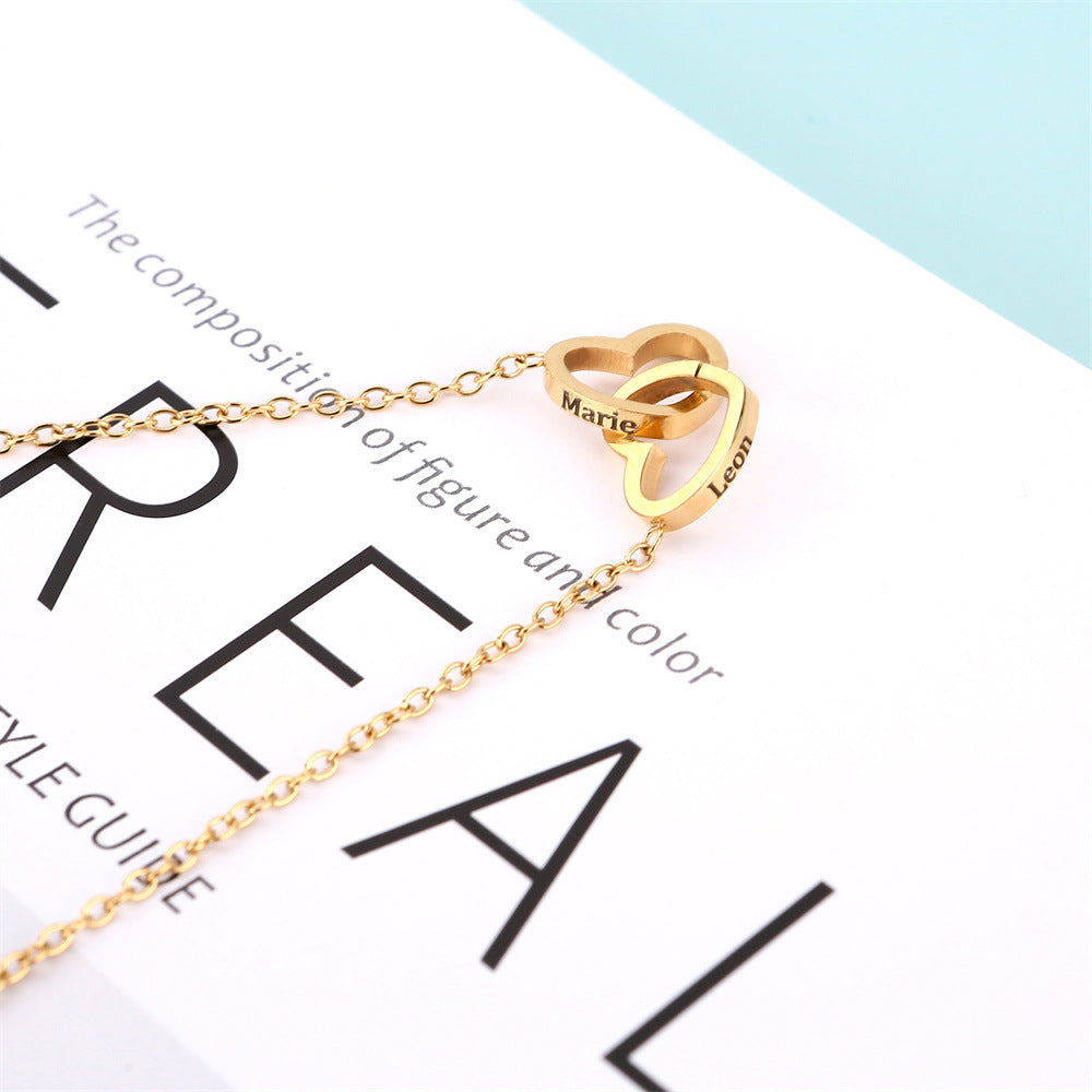 Lettering Stainless Steel Heart-shaped With Rotating Jewel Case Packing Reversible Necklace