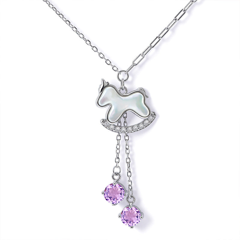 Shell Lucky Horse Female Natural Crystal Necklaces