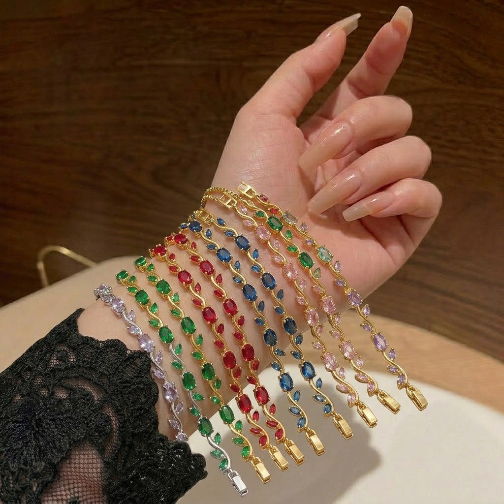 Women's Colorful Tulip Korean Zircon Style Full Diamond Bracelets