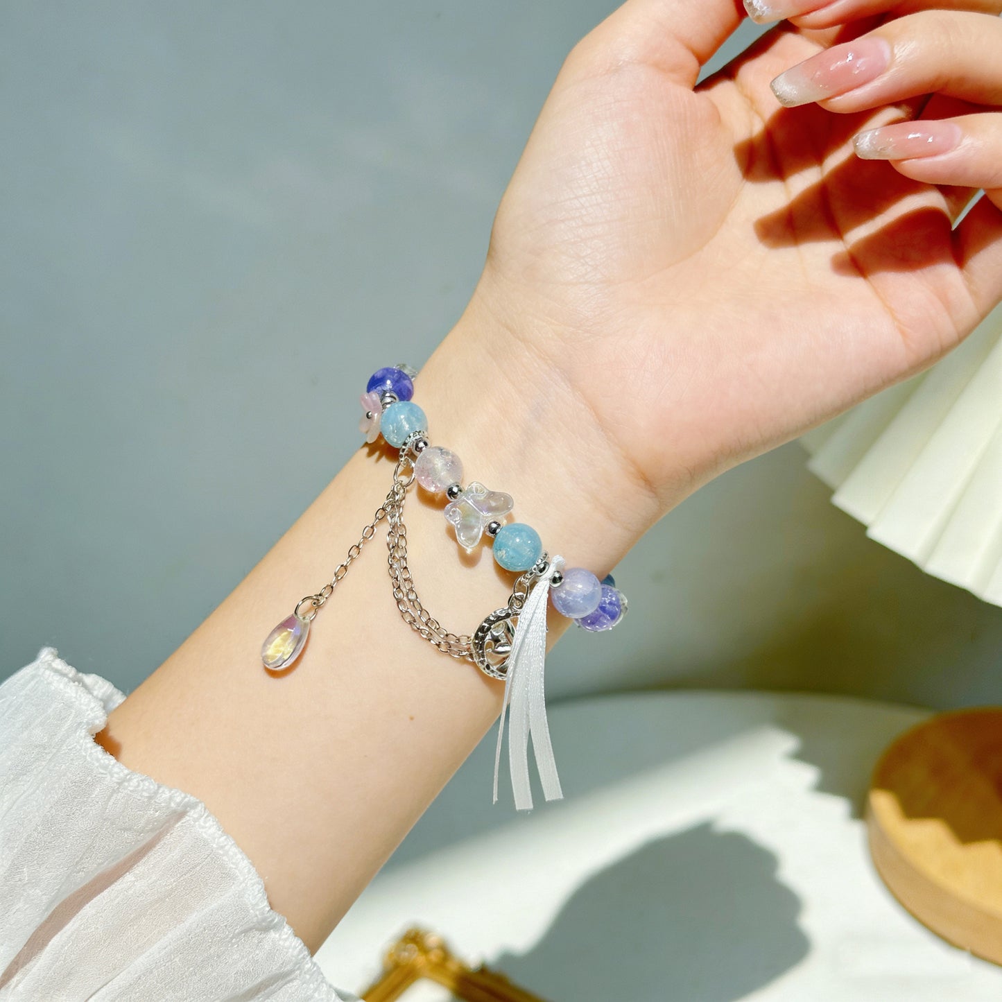 Chinese Style Butterfly Ribbon Glass Female Summer Niche Hot Flower Bracelet