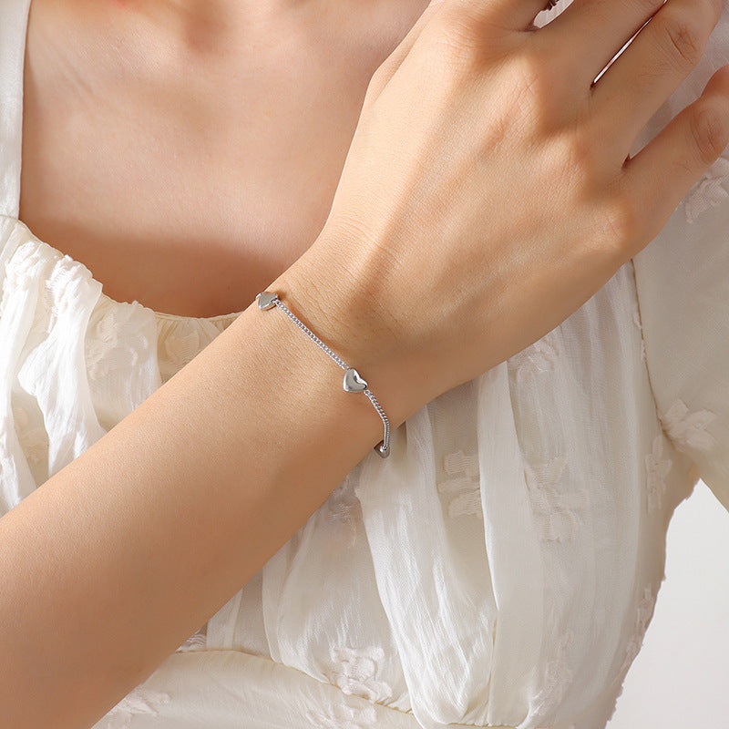 Korean Style Sweet Personalized Peach Heart Female Design Titanium Steel Bracelets