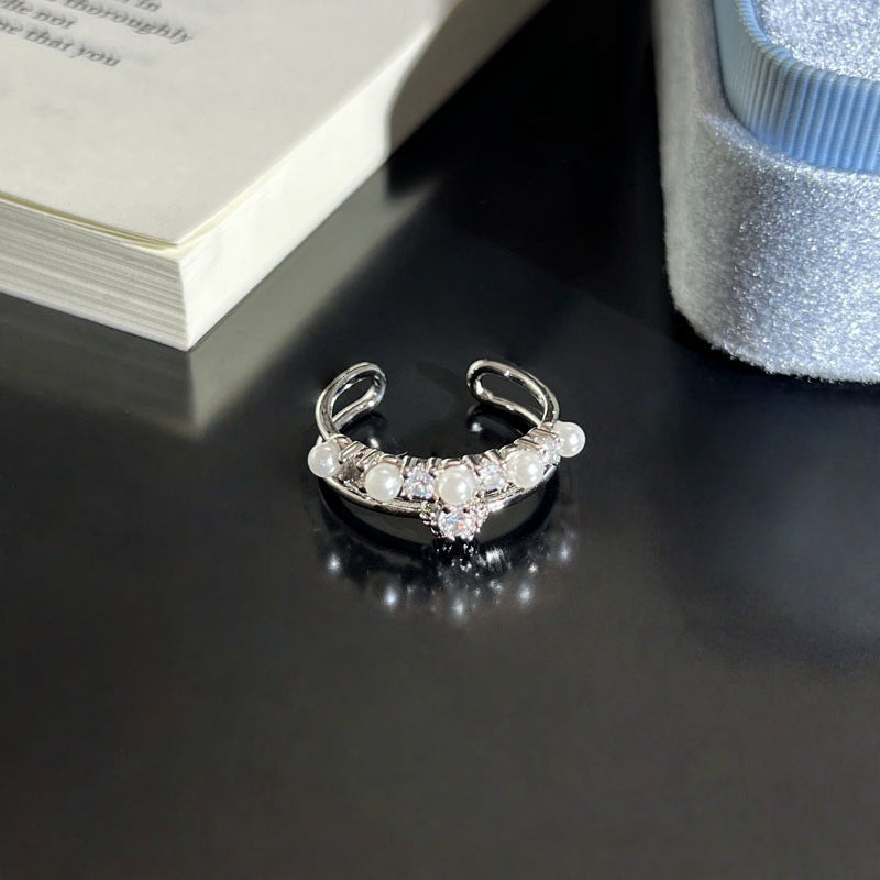 Layer Sparking Zirconium Snowflake Pearl Female Unique Cold Wind Rings