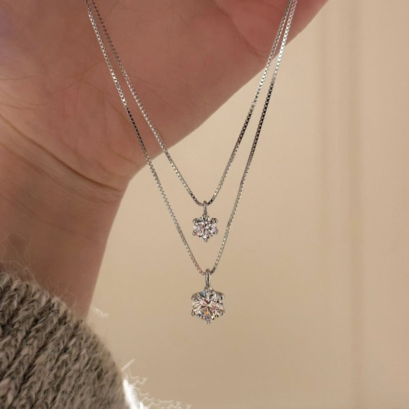 Women's Moissanite Solitaire Exquisite Simple Light Luxury Niche Temperament Necklace