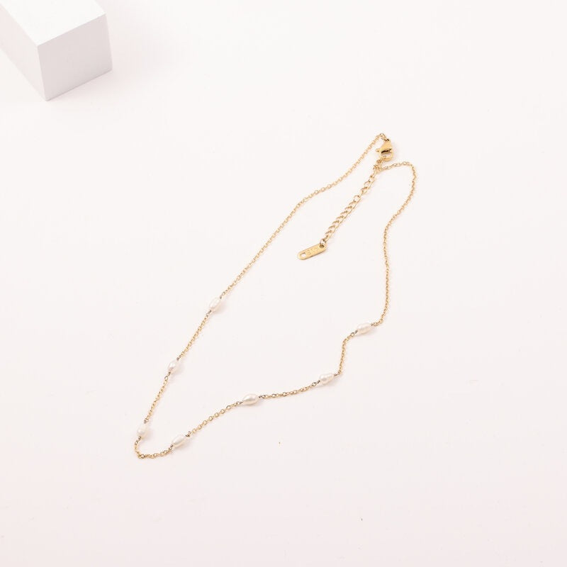 Freshwater Pearl Rice Beads Titanium Steel Electroplating Necklaces