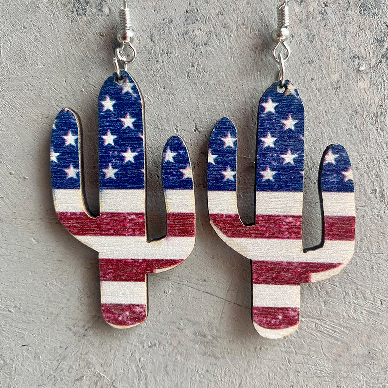 Independence Day Hat Eardrops Flag Cactus Earrings