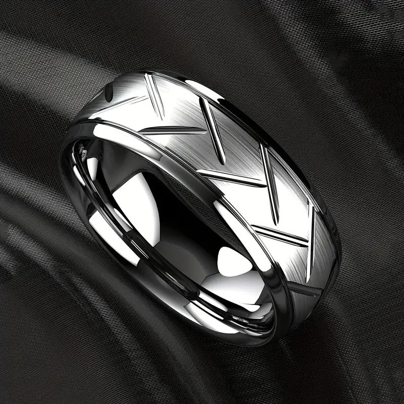 Men's Titanium Steel Brushed Diagonal Curved Pure Rings